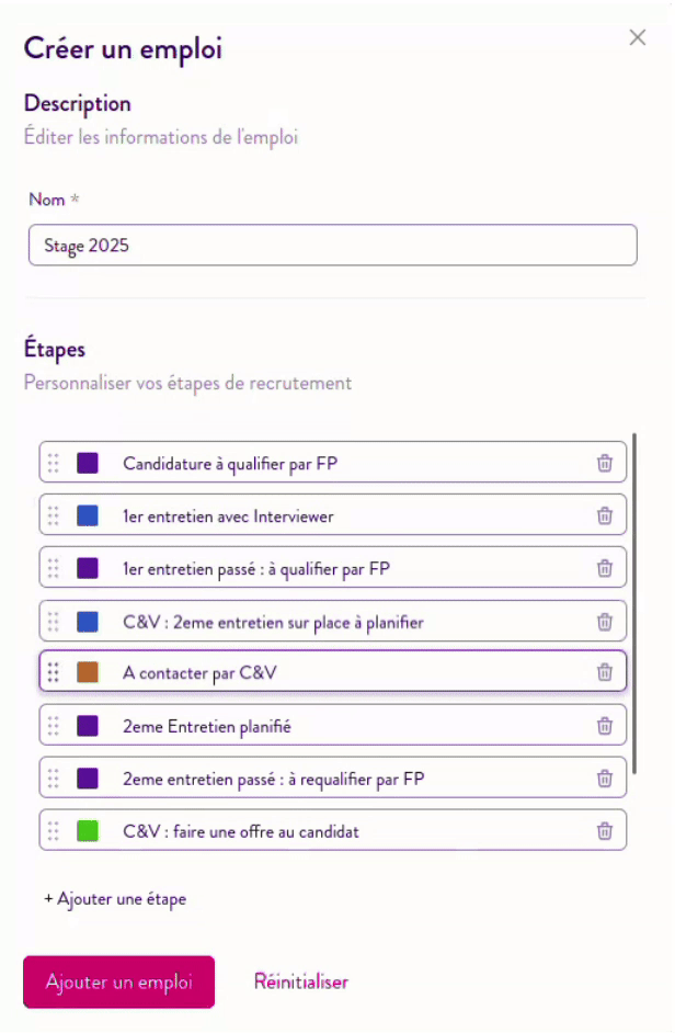 Formulaire de création de job